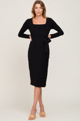 Black Basic Square Neck Maternity Midi Dress