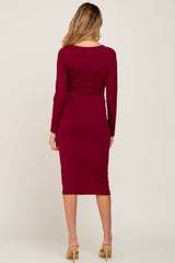 Burgundy Basic Square Neck Maternity Midi Dress