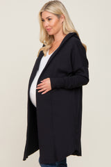 Black Hooded Long Maternity Cardigan