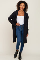 Black Hooded Long Cardigan