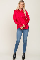 Red Satin Button Down Long Sleeve Top