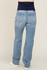 Light Blue Distressed Straight Maternity Jeans