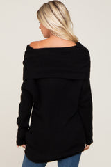 Black Off Shoulder Dolman Sleeve Knit Top