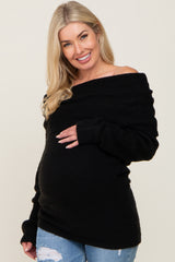 Black Off Shoulder Dolman Sleeve Knit Maternity Top