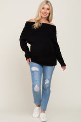 Black Off Shoulder Dolman Sleeve Knit Maternity Top