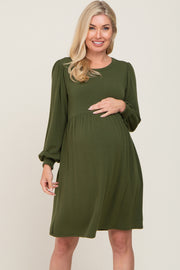 Olive Terry Knit Long Sleeve Maternity Dress