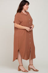 Mocha Button Down Hi Low Plus Maxi Dress