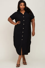 Black Button Down Hi Low Plus Maxi Dress