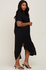 Black Button Down Hi Low Plus Maxi Dress