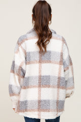 Light Grey Textured Plaid Maternity Jacket