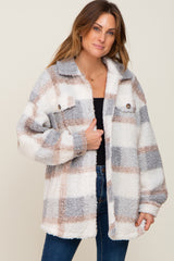 Light Grey Textured Plaid Maternity Jacket