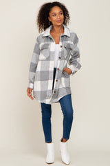 Grey Plaid Brushed Long Shacket