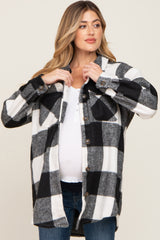 Black Plaid Brushed Long Maternity Shacket