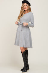 Heather Grey Soft Rib Knit Sash Tie Maternity Dress