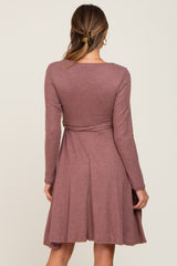 Mauve Soft Rib Knit Sash Tie Dress