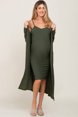 Olive Ribbed Cardigan 2 Piece Maternity Set