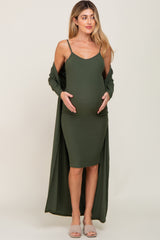 Olive Ribbed Cardigan 2 Piece Maternity Set