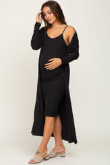 Black Ribbed Cardigan 2 Piece Maternity Set