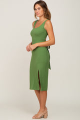 Olive Ribbed Back Cutout Midi Dress