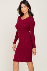 Burgundy Brushed Knit Long Sleeve Wrap Nursing Dress