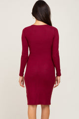 Burgundy Brushed Knit Long Sleeve Wrap Nursing Dress