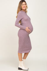 Mauve Brushed Knit Long Sleeve Mock Neck Maternity Dress