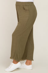 Olive Linen Frayed Hem Crop Maternity Pants