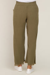 Olive Linen Frayed Hem Crop Maternity Pants