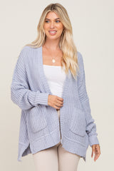 Light Blue Chunky Knit Oversized Maternity Cardigan