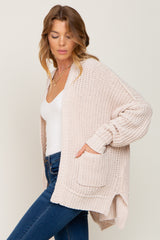 Beige Chunky Knit Oversized Cardigan