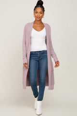 Mauve Open Front Long Cardigan