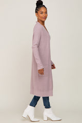 Mauve Open Front Long Cardigan