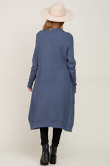 Blue Open Front Long Maternity Cardigan