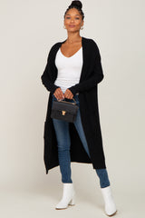 Black Open Front Long Cardigan