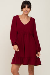 Burgundy Long Sleeve Gathered Tier Dress