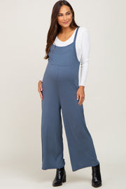 Navy Sleeveless Pocketed Wide Leg Maternity Jumpsuit