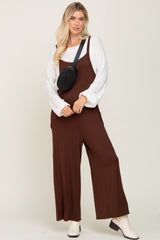 Brown Sleeveless Pocketed Wide Leg Maternity Jumpsuit