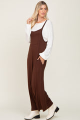 Brown Sleeveless Pocketed Wide Leg Maternity Jumpsuit