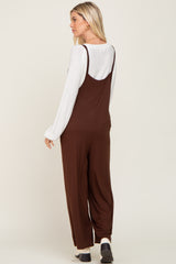 Brown Sleeveless Pocketed Wide Leg Maternity Jumpsuit