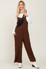 Brown Sleeveless Pocketed Wide Leg Maternity Jumpsuit