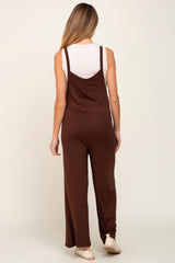 Brown Sleeveless Pocketed Wide Leg Maternity Jumpsuit