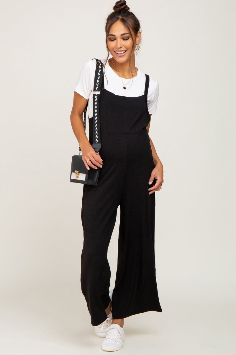 Black Sleeveless Pocketed Wide Leg Maternity Jumpsuit – PinkBlush