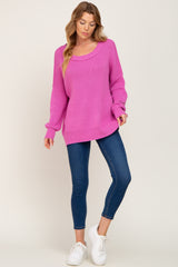 Magenta Exposed Seam Side Slit Maternity Sweater