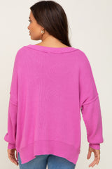 Magenta Exposed Seam Side Slit Maternity Sweater