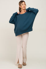 Teal Exposed Seam Side Slit Maternity Sweater