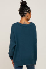 Teal Exposed Seam Side Slit Sweater