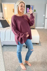 Plum Exposed Seam Side Slit Maternity Sweater