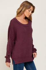 Plum Exposed Seam Side Slit Sweater