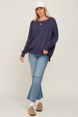 Navy Exposed Seam Side Slit Sweater