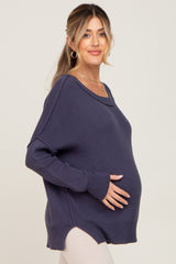 Navy Exposed Seam Side Slit Maternity Sweater